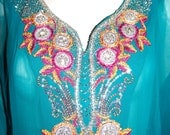 TURQUOISE short kaftan with Embellished Design Hand Made Kaftan-One Size