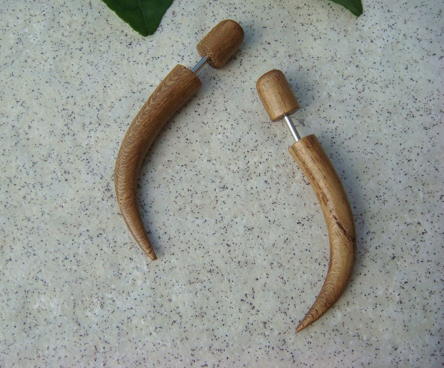 Wooden FAKE GAUGED TALON tribal earring - Men Women - Steampunk wooden earrings fake gauges
