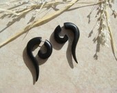 BLACK Fake Gauges / Tribal Earrings spiral curl tail Women Men wooden earrings wood jewelry