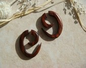 Tribal Earrings / Wooden Fake Gauges Tribal Curl Spiral / men or women fake gauged earrings
