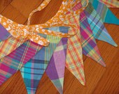 Bunting Pennant Flag Banner Madras Plaid Vintage Fabric Anytime Party Reusable Recycled Camp  Shirts Eco Friendly Garland Holiday Wedding
