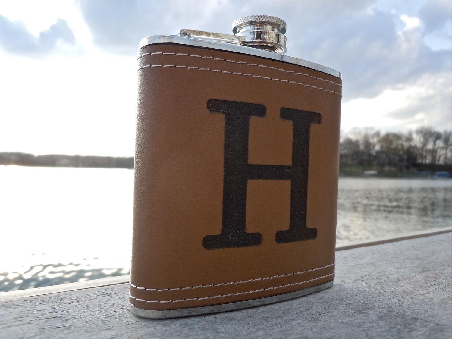 5 Custom Engraved / Personalized Leather Flasks: Flask for Groomsmen, Best Man, Birthdays, Graduations