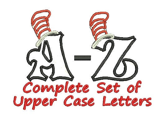 Instant Download PES, Cat in the Hat Applique, Embroidery Applique, Dr Seuss Applique, Dr. Seuss, Set of Upper Case Applique Letters - MyIttyBittyDesigns