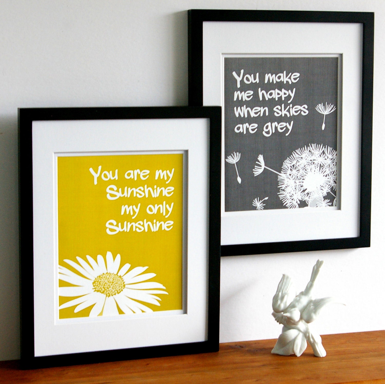 You are my sunshine print set, yellow and grey, custom colors, two art prints, size 8 x 10 kids word art