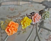 Blooming Sakura Ring - YOUR CHOICE Color Orange, Yellow, Light Pink or Sage Green Sakura on Your Choice Filigree Adjustable Band