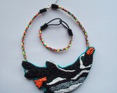 Bead and satin necklace and bracelet set "Flying Penguin" MADE TO ORDER