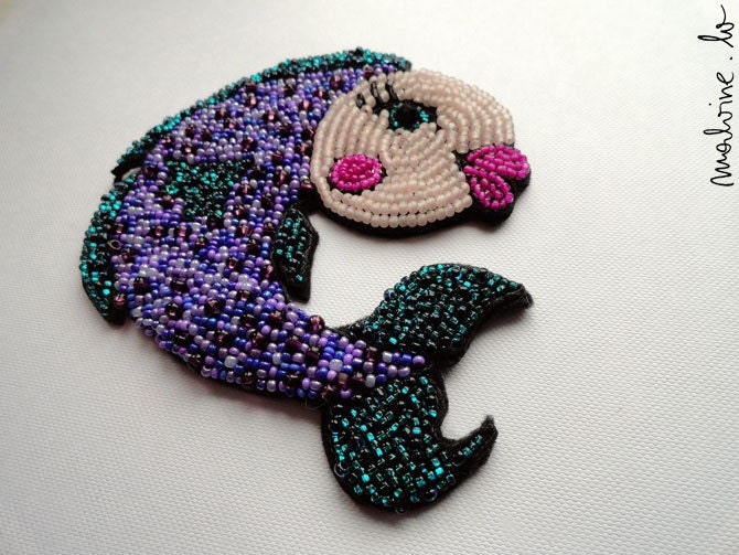 Purple beaded Jewelry - Brooch for Pisces "Vintage Fish" - MADE TO ORDER