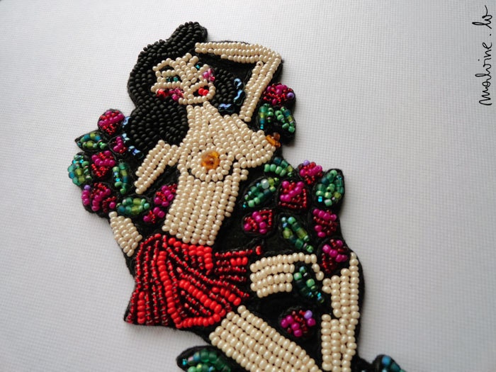 Bead brooch vintage old-school style tattoo pin-up girl "Betty" - MADE TO ORDER