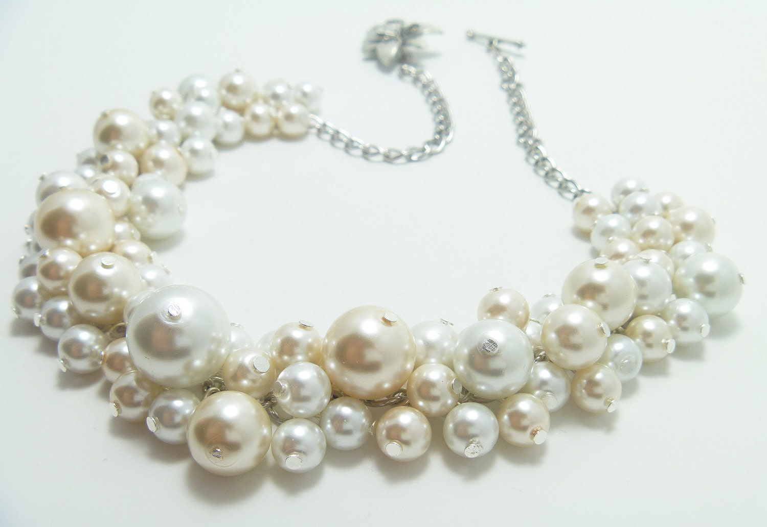 Chunky Pearl Necklace - White and off white/ivory cluster of pearls bridal, wedding, bridesmaids beaded jewelry necklace - Milky Way -