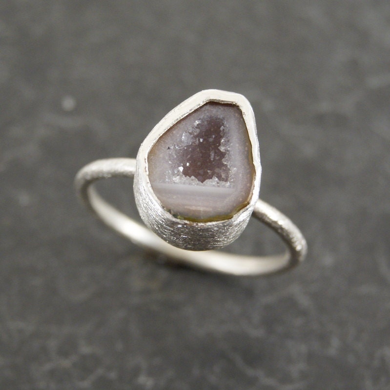 Little Pale Pink Geode Ring in Sterling Silver