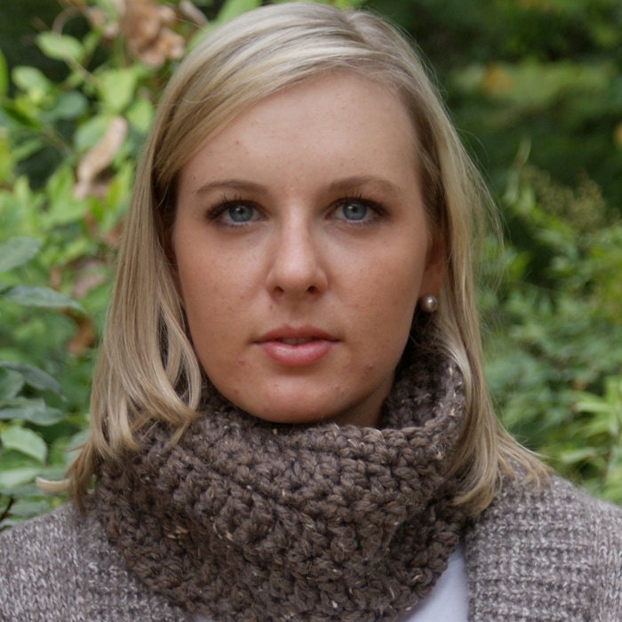 Brown Tweed Cowl Scarf