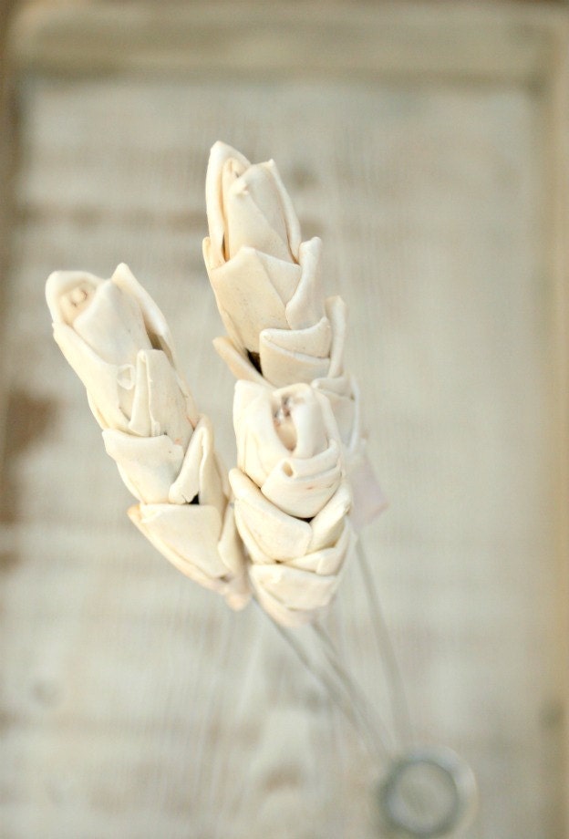 Set of 3 Large Ivory Sola Wood Wheat Sprigs With Silver Stems - Wedding Decor - Wedding Centerpiece, Country, Boho, Woodland,
