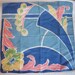 Vintage Handkerchief HANKY Hankie Cotton ABSTRACT Flower Print Blue Pink Yellow Floral Design