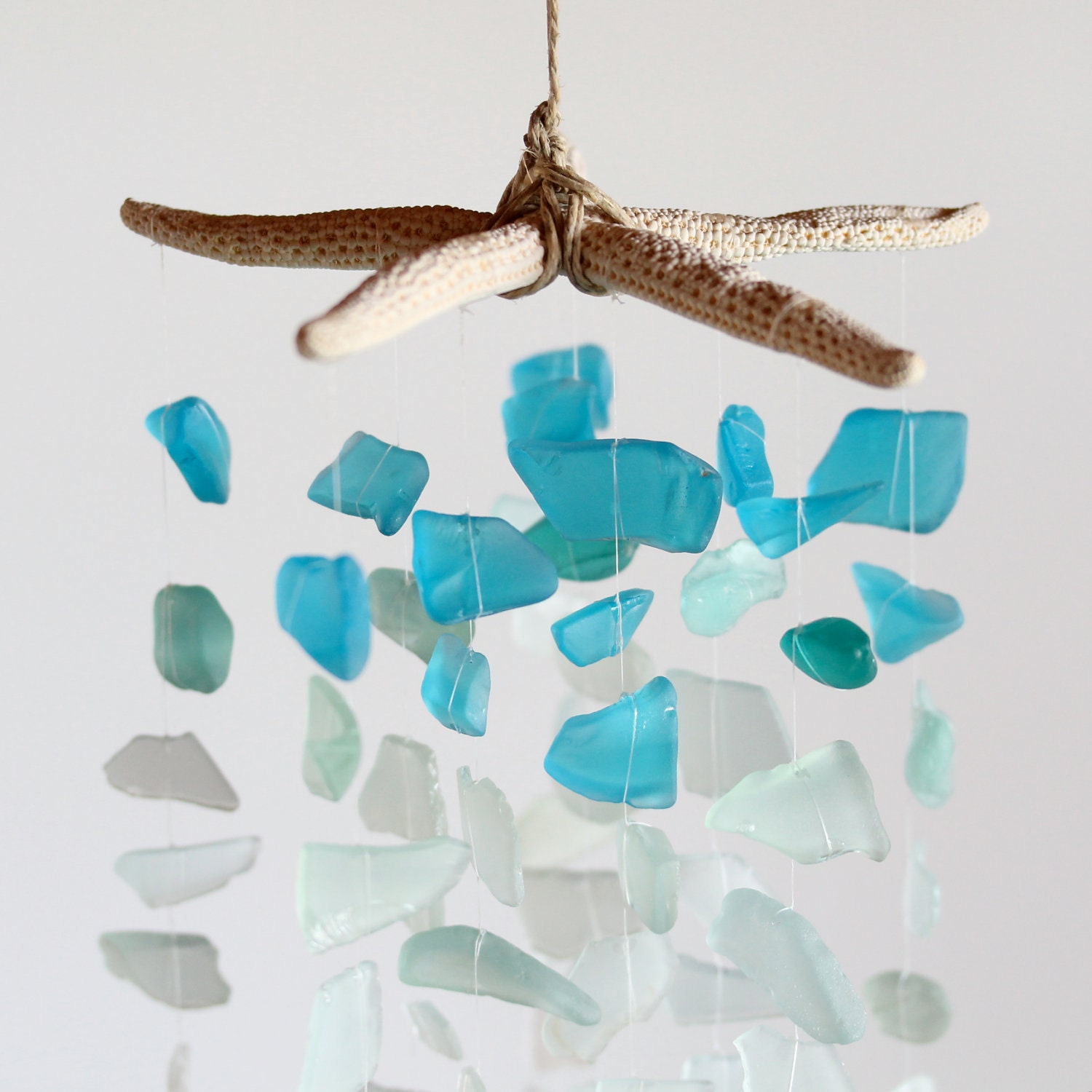 Sea Glass & Starfish Mobile - Ombre Blues