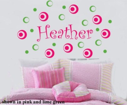 Fun Girls circles and dots personalized custom name Kids room WAll letters decal