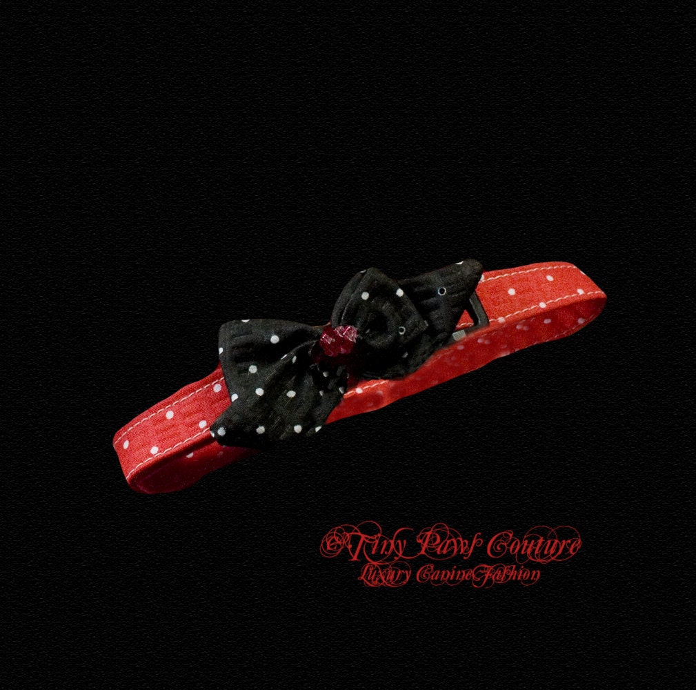 Designer  Pet Collar, Red, Black Bow