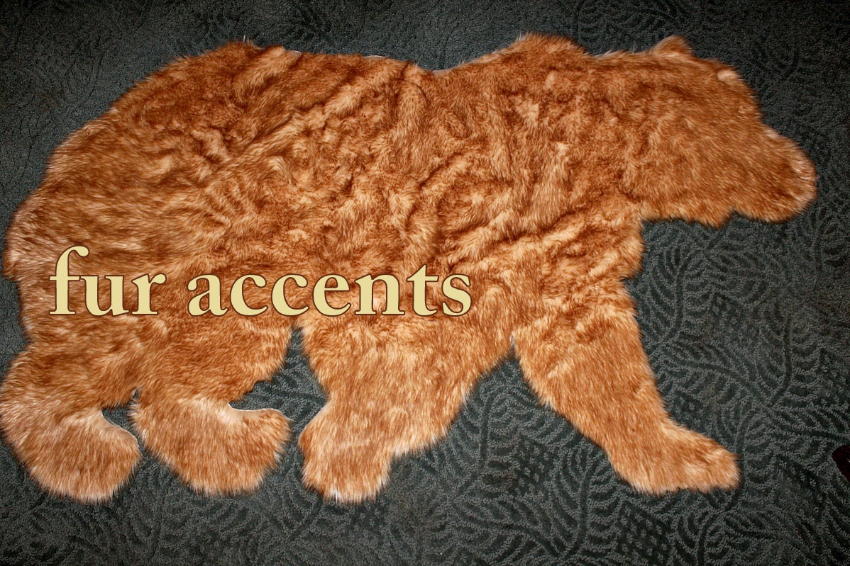 Items similar to Plush Faux Fur Brown Bear Skin Pelt Rug Walking