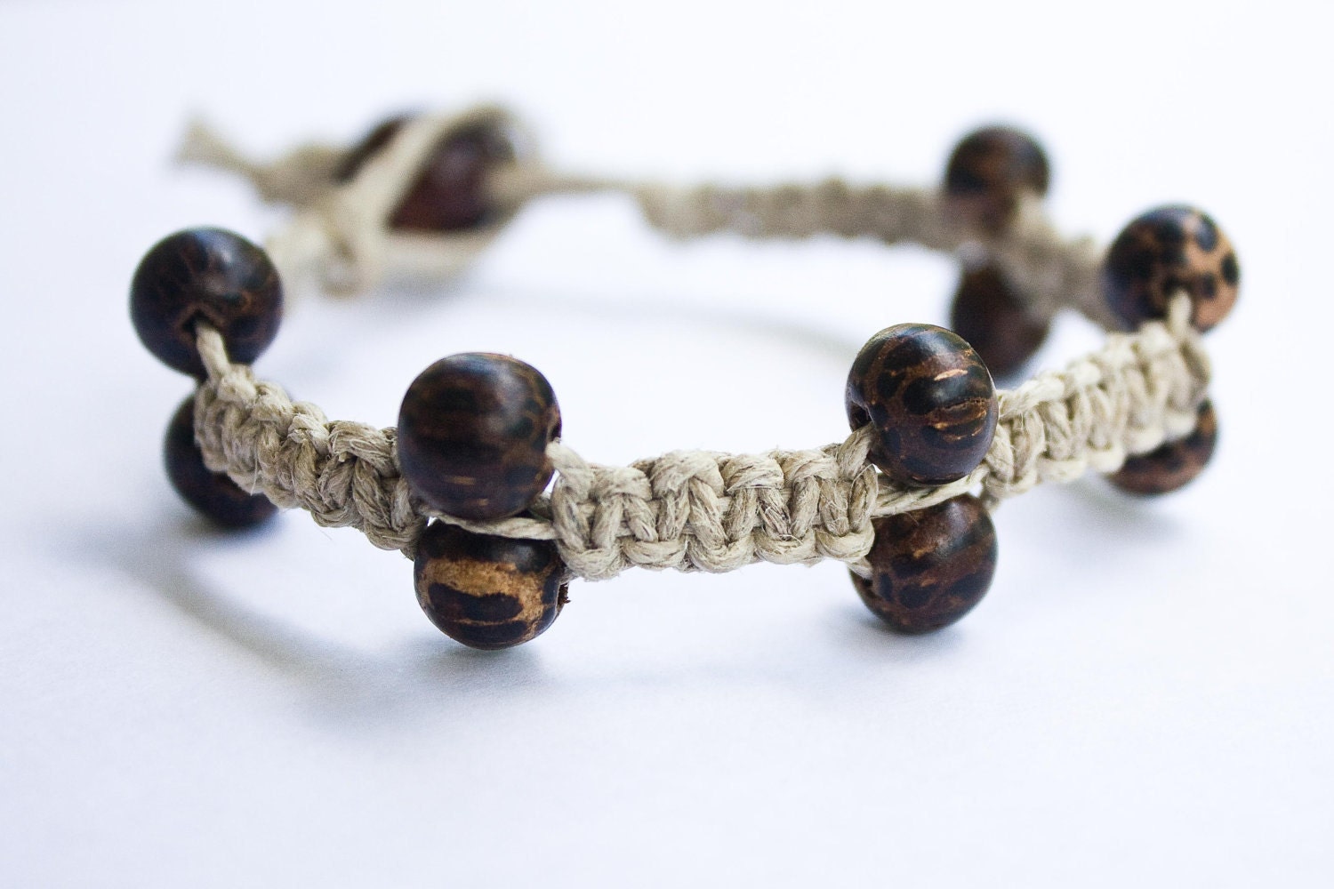 Hemp Bracelet Wood Bead Natural Brown Tan