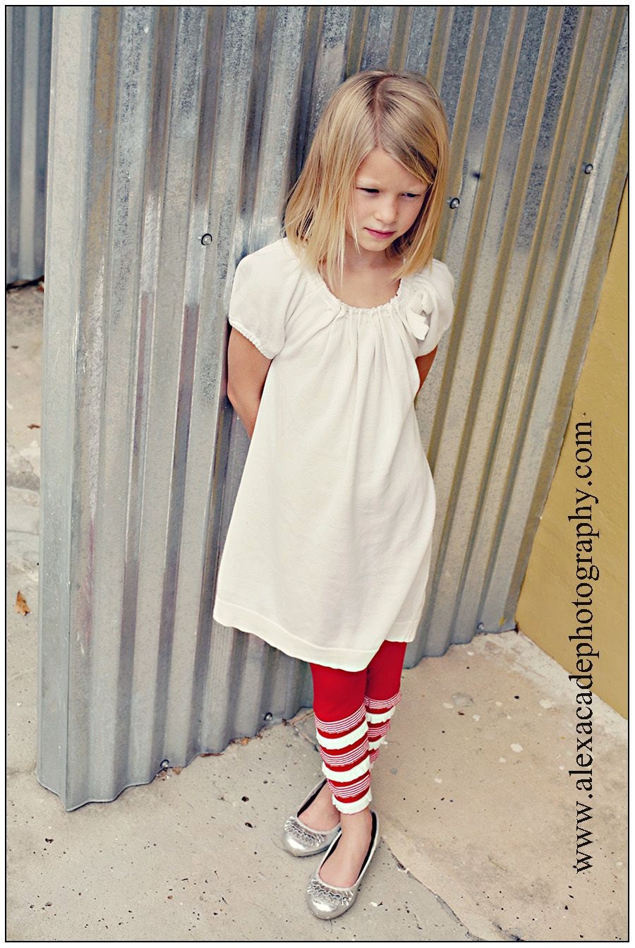 Red Leggings with Red and White Striped Ruffles