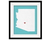 Arizona State Map Custom Personalized Heart Print I Love USA Hometown Wall Art Gift Souvenir Phoenix Flagstaff Tucson