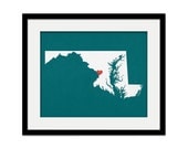 Maryland State Map Custom Personalized Heart Print I Love USA Hometown Wall Art Gift Souvenir Baltimore Washington D.C.