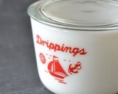 McKee Drippings Jar - Grease Jar - Red Ships Nautical Theme - Round Jar with Glass Lid - Vintage Kitchen Prop