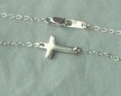Sterling Silver Sideways Cross Necklace, Celebrity Necklace