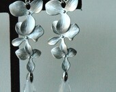 Sterling Silver Orchid Flowers Crystal Clear Drop Dangle Earrings, Bridesmaids Gift Set Jewelry Earrings, Wedding Bride Bridal Earrings