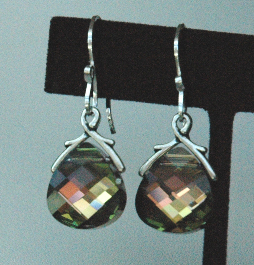 Crystal Coffee Large - Swarovski Crystal Tabac Light Brown, Gold,   Sterling Silver  Earrings, Bridesmaids Earrings