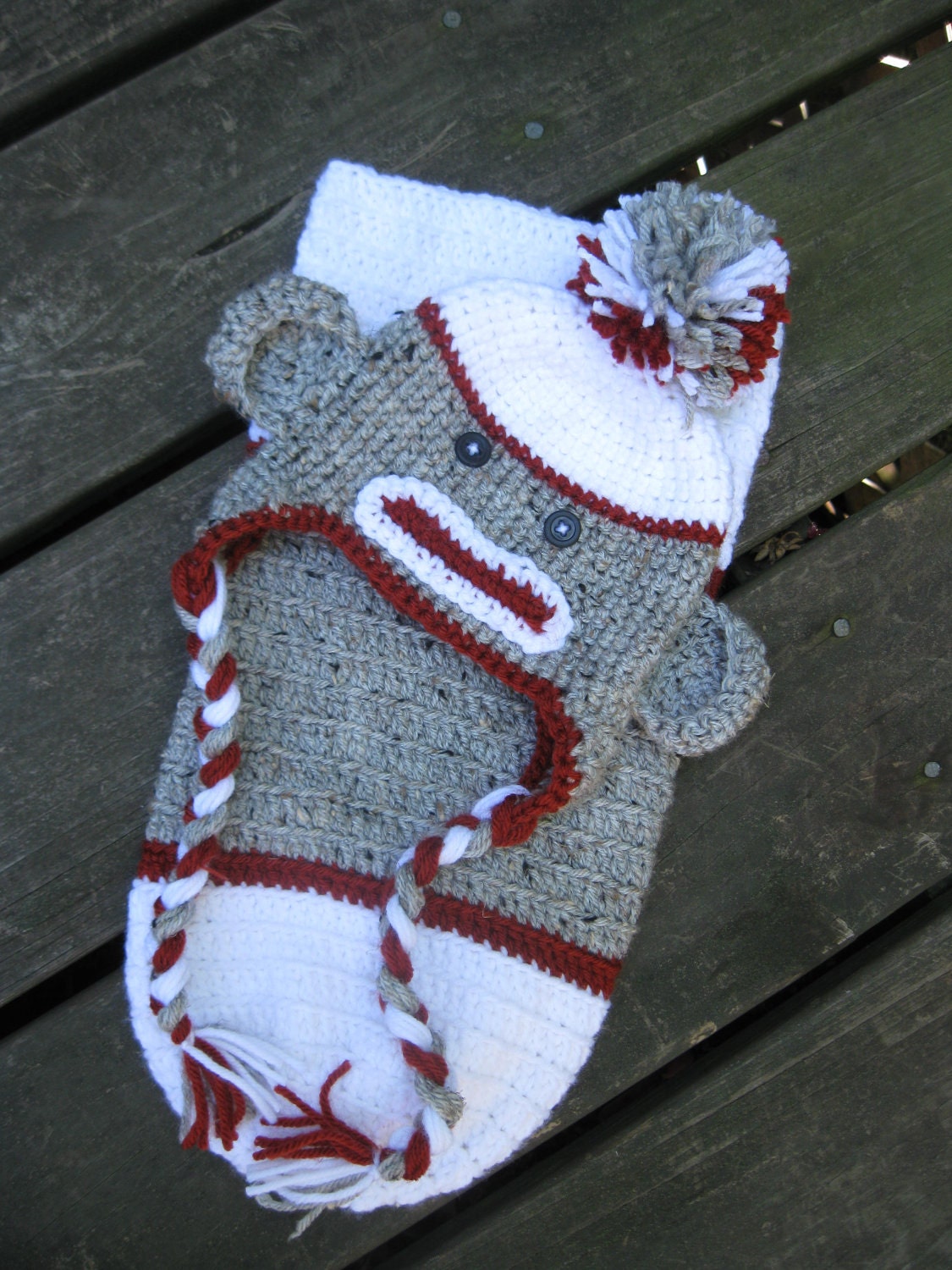 Sock Monkey Crocheted Hat/Beanie and Cocoon Set (You Choose Size)