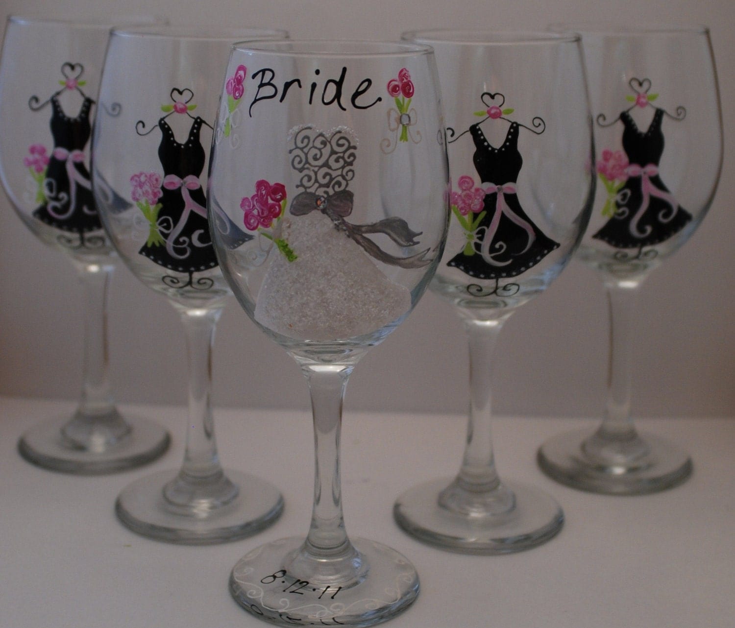 Custom Hand Painted 5 Wedding Wine Glasses By Thetoasthostess