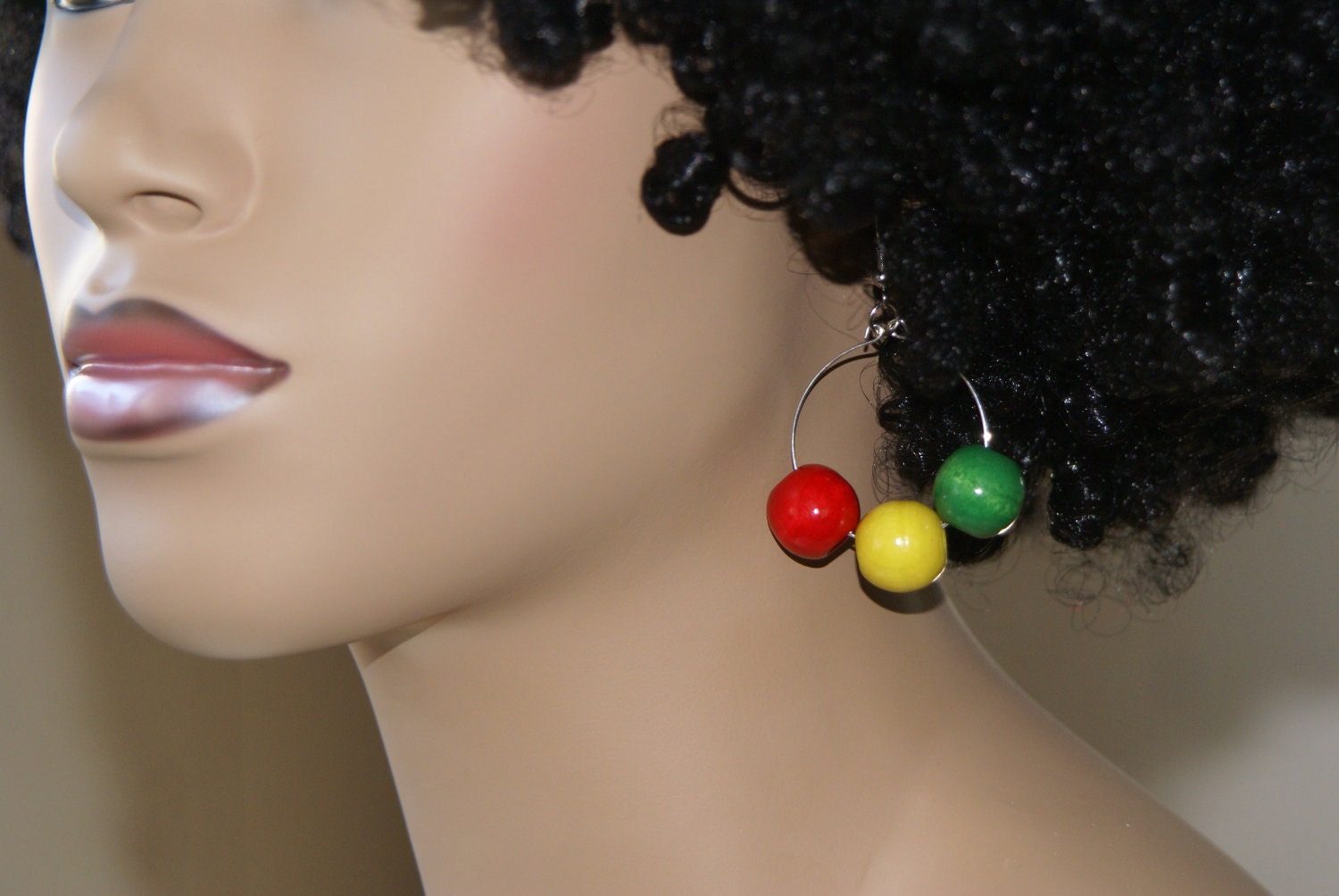 Small Beaded Hoop Earrings - Rasta