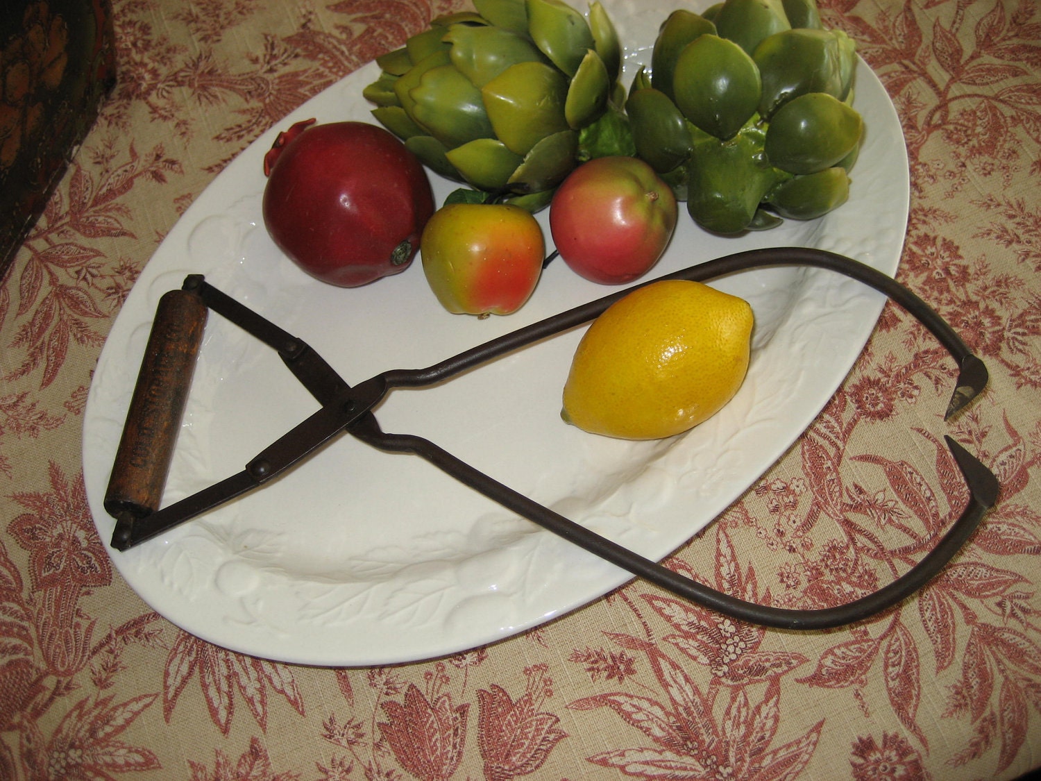 Antique Vintage Ice Tongs Kitchen Tool with Wood Handle Artesian and Cold Storage Co.