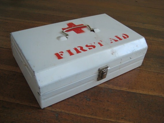 Vintage Metal First Aid Box White and Red by REadCycle on Etsy