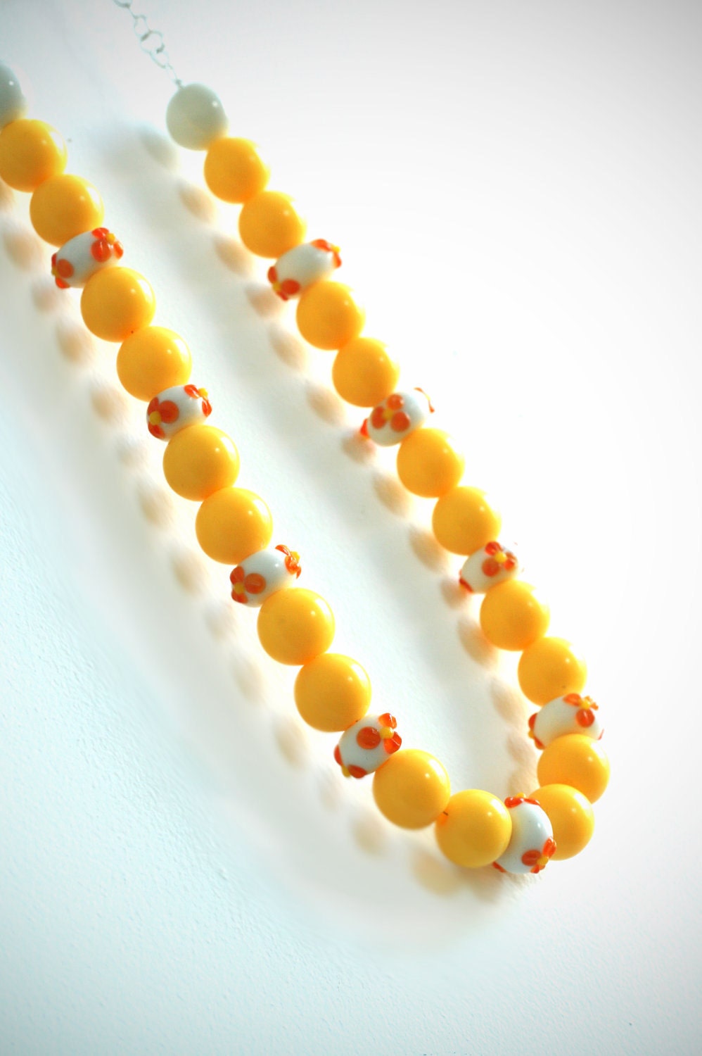 Canary yellow necklace - yellow, orange, white, bobbly beads