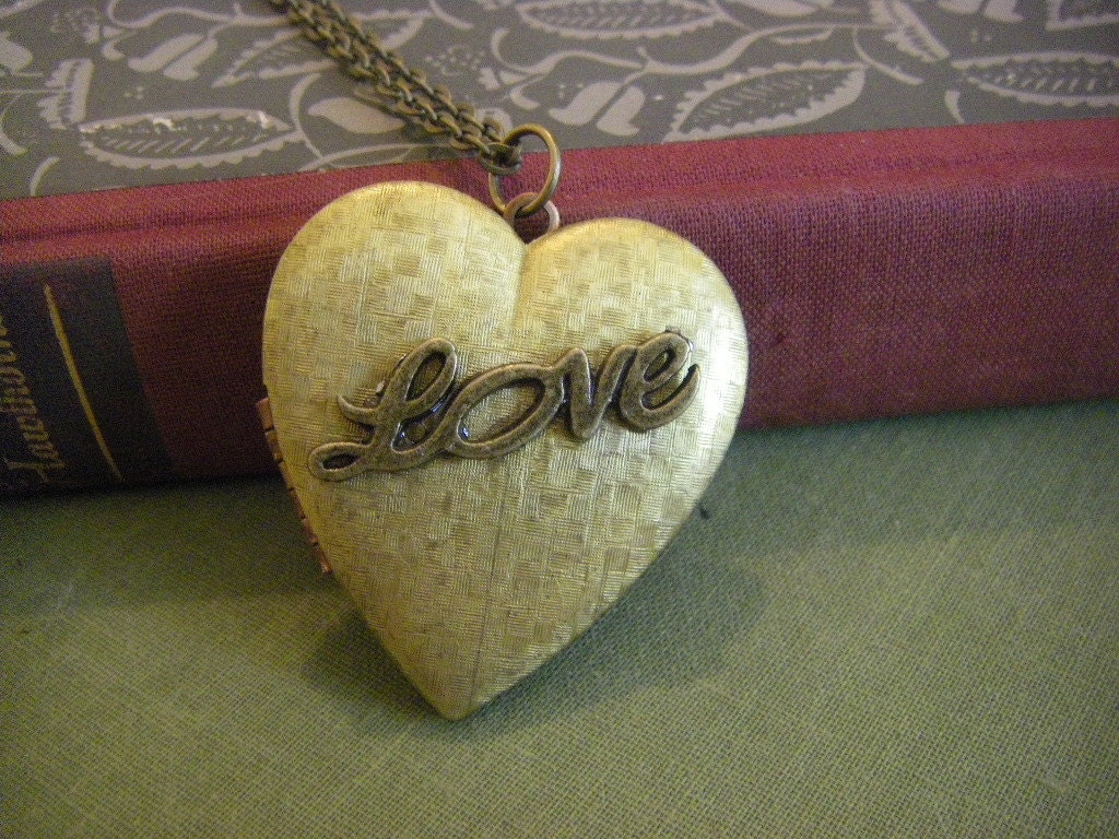 Vintage Heart Love Locket large heart textured locket brass gift for her