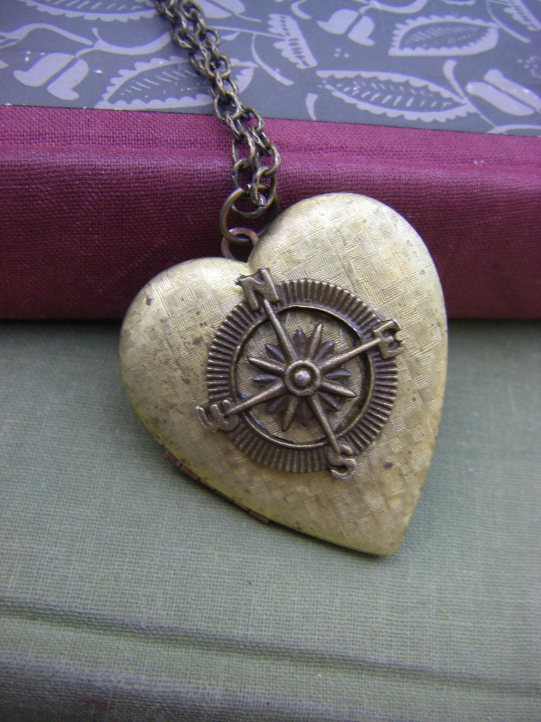 Vintage Heart Compass Locket   Follow your Heart Locket Graduation Gift