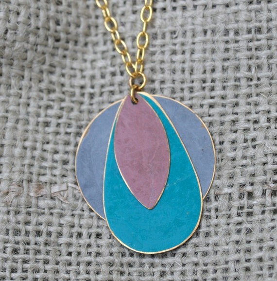 Triple Drop Pendant Necklace in Slate, Turquoise & Mauve