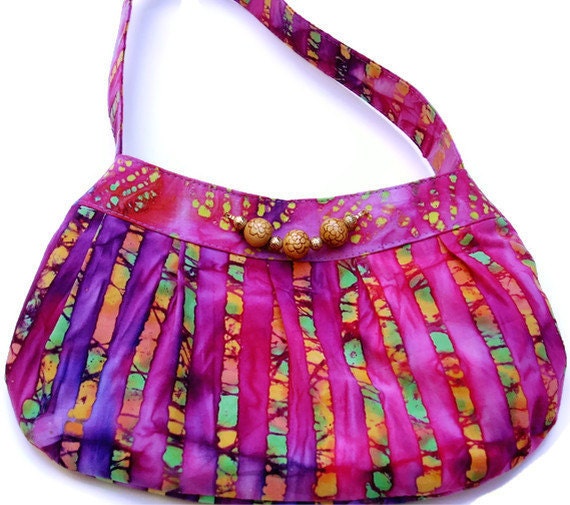 Small Purse, Fabric Handbag,Multicolored Batik Purple Pink