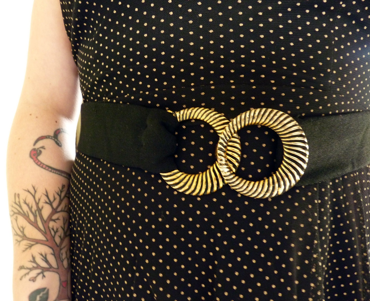 Black & Gold Buckle Elastic Vintage Belt