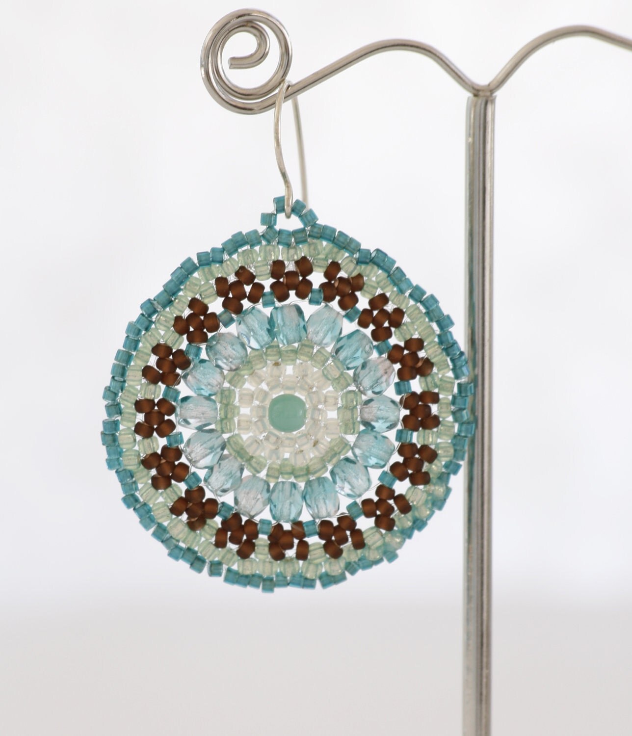 Bead Earrings on Beaded Earrings Blue Mandala  Turquoise And Brown