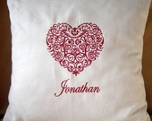 2 Linen/Cotton pillow set - Bridal Shower Wedding Anniversary Engagement House Warming- Embroidered - Customizable - Lace Heart