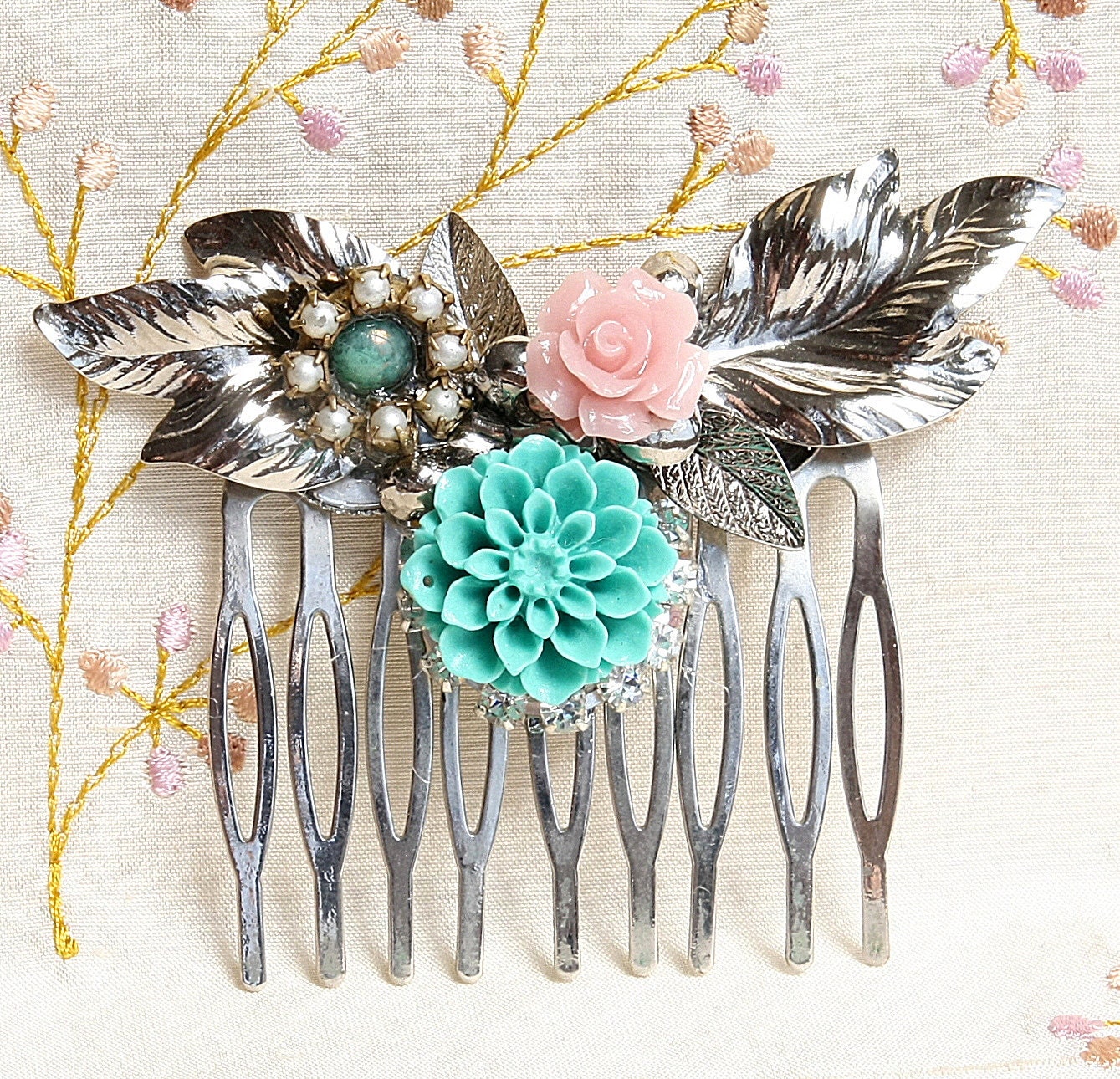 Bridal Hair Comb - Bridal Hair Accessories, Vintage Hair Comb, Shabby Chic Wedding Accessories, Silver Hair Comb, Unique Something Old
