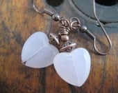 Soft Pink Heart with Copper Beads - Wire Wrapped Earrings
