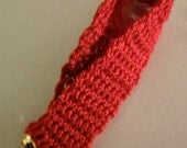 Crochet Bracelet in Red Cotton with Gold Heart Buttons
