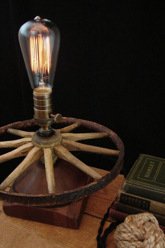 Upcycled Buggy Wheel Post Cap Wood Filament Lamp