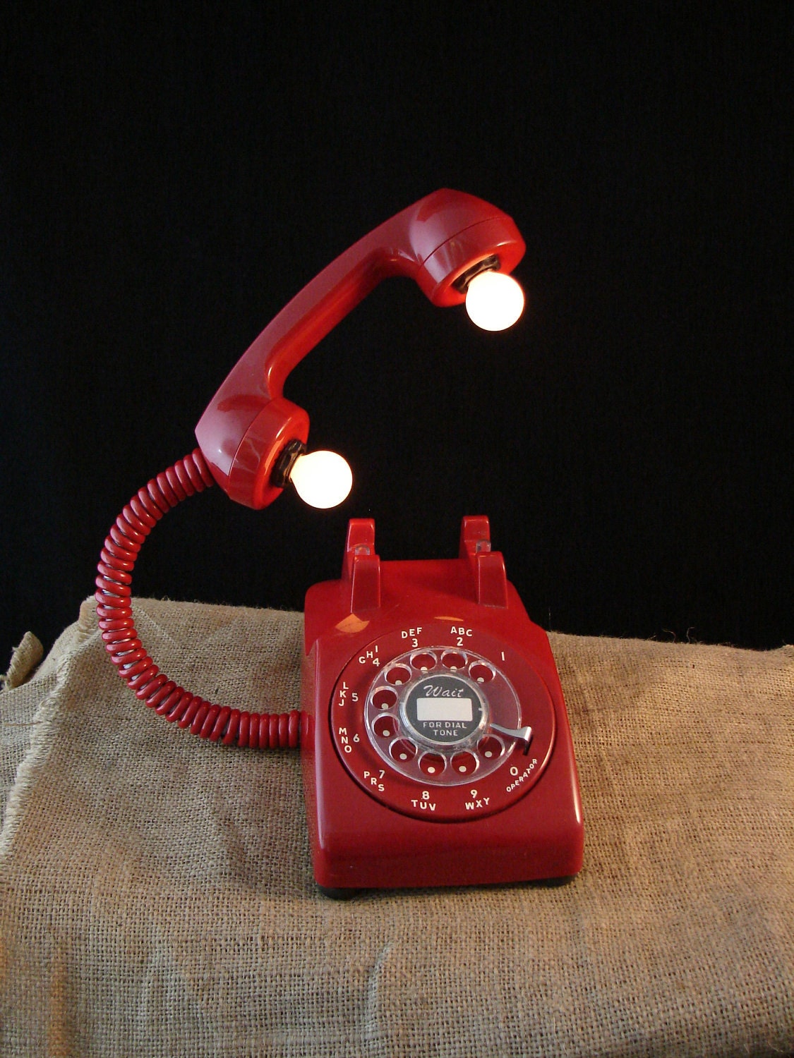Upcycled Vintage Red Rotary Telephone Lamp