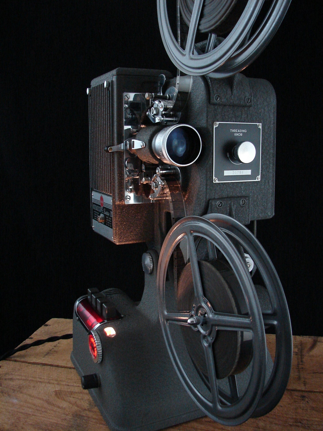 Upcycled Kodak 16mm Projector Lamp with Ivory Burlap Shade