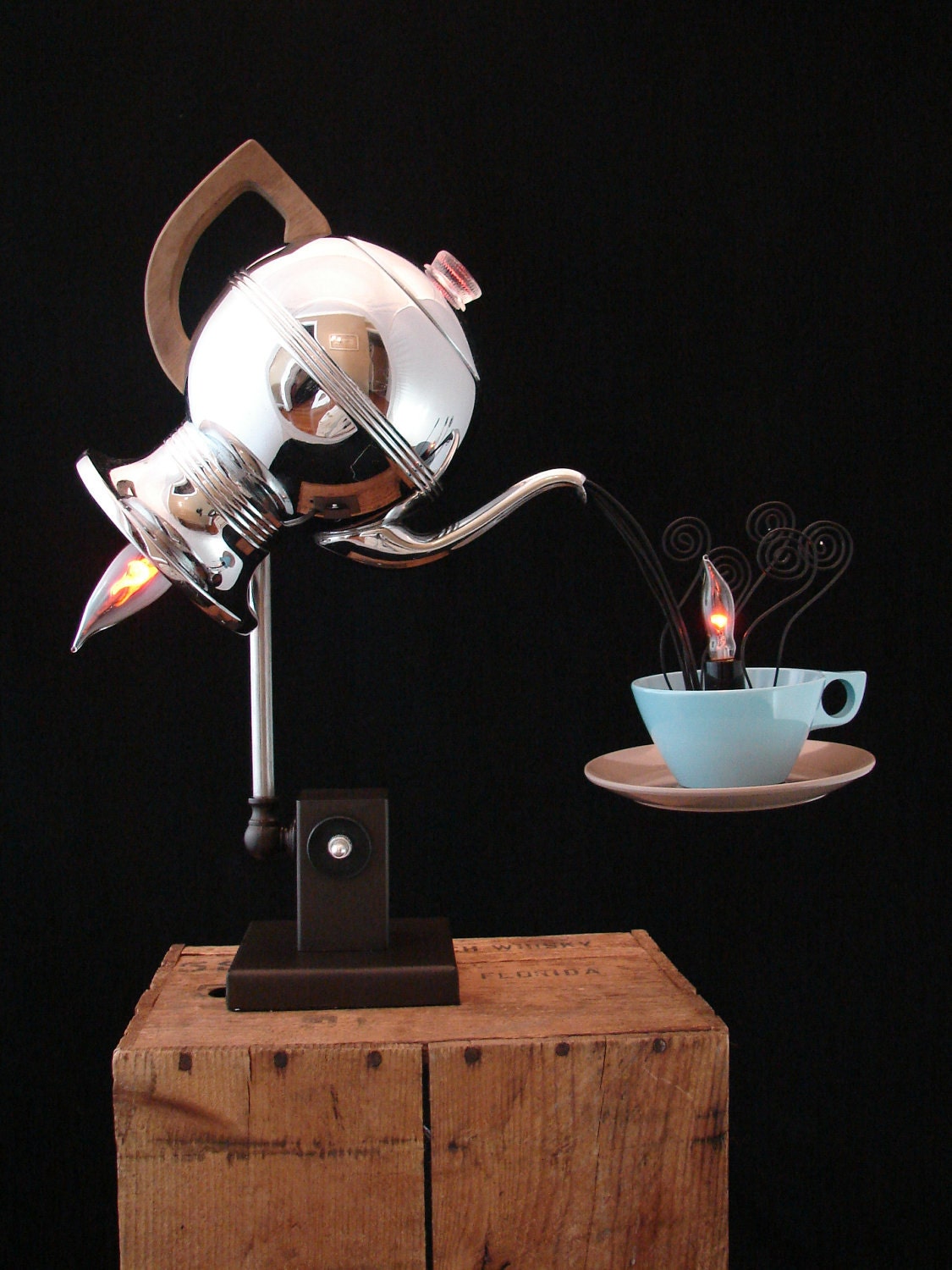 Upcycled Vintage Percolator Lamp with Melmac Cup and Saucer