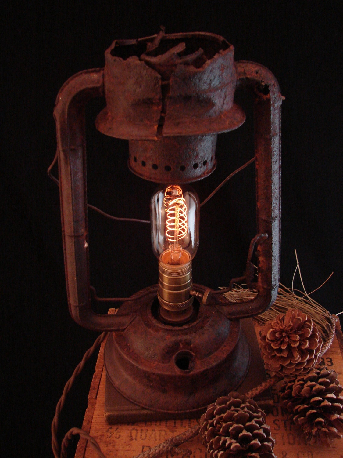 Deconstructed Vintage Rusty Dietz Lantern Lamp